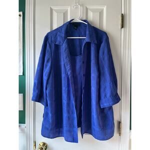 Maggie Barnes 2Fer Button Up Shirt Top Womens 1X 18/20W Blue